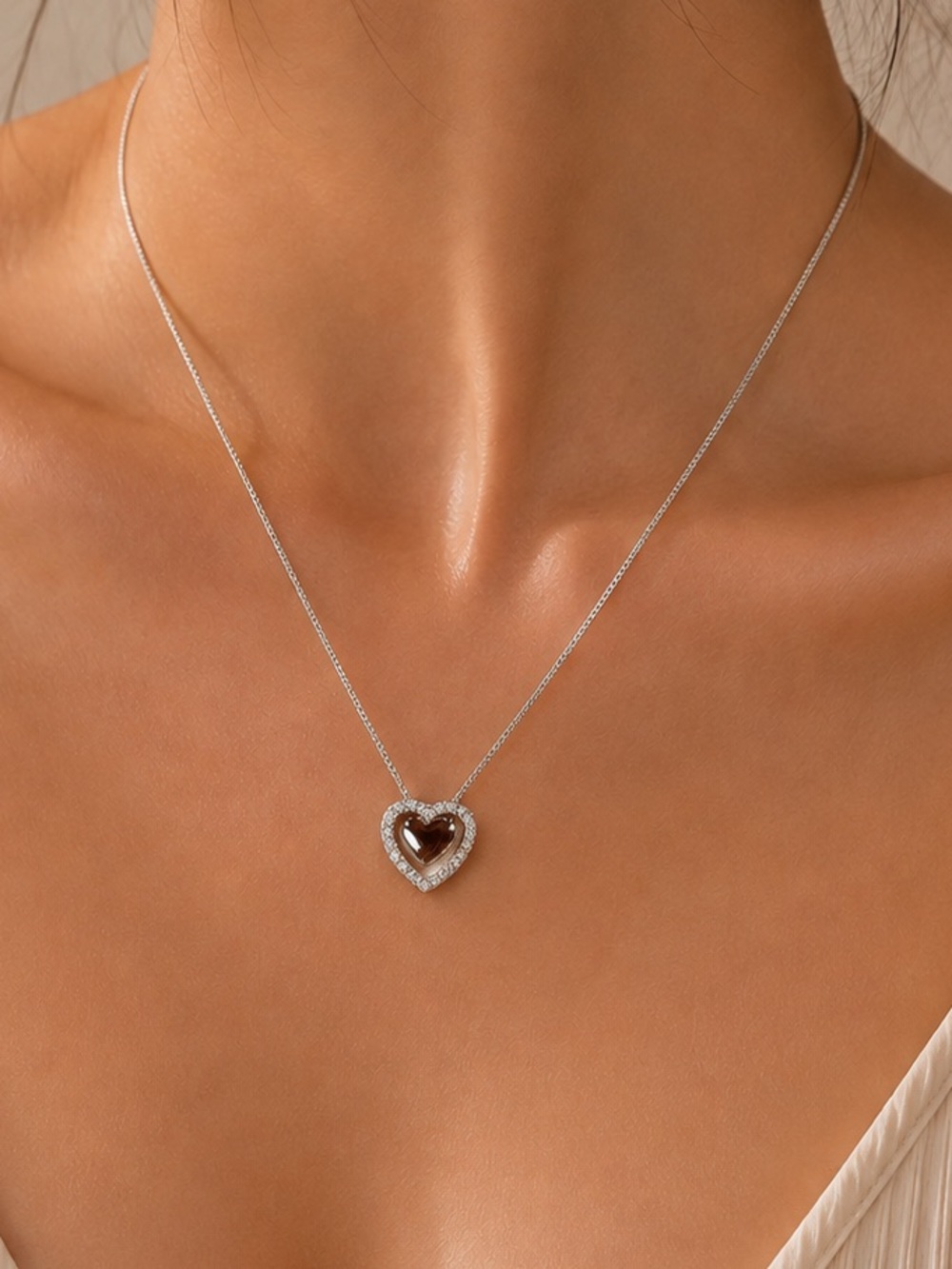 #226 Stainless Steel Trendy Heart Pendant Necklace Silver Plated Tiny Dainty